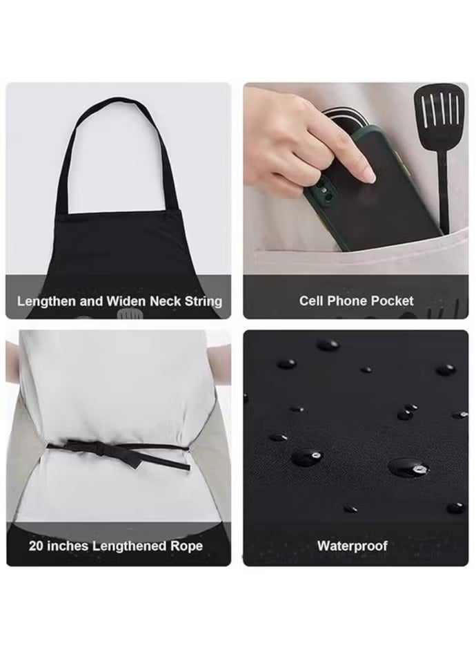 Waterproof Cooking Apron with Hand-Wipe Side Towels – Adjustable Kitchen Bib Apron for Men & Women, Oil-Proof Chef Apron with Large Pocket & Gold Utensil Design, Premium BBQ & Baking Cover, 2 Pack - Image 2